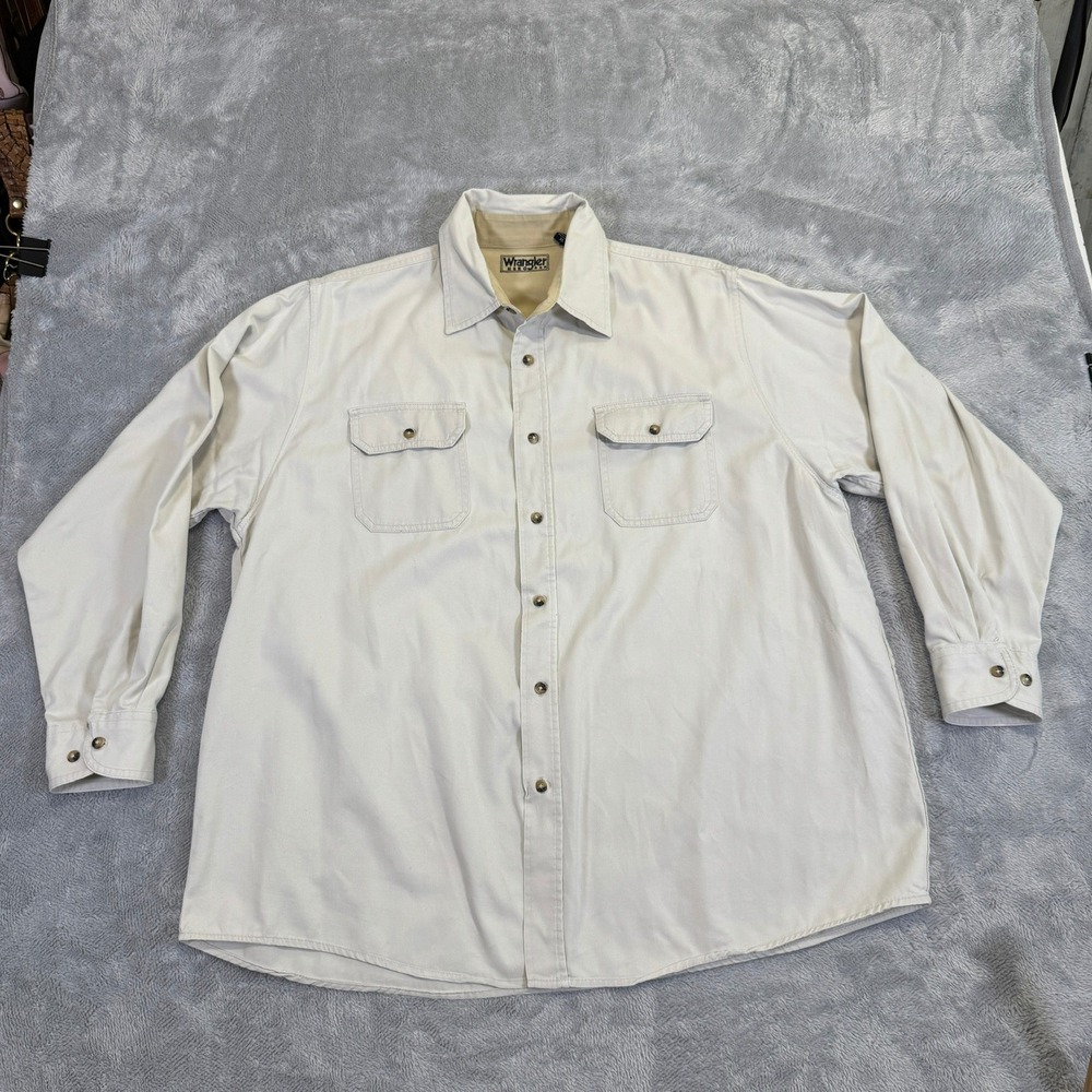 Wrangler Button Down XL Tan Hero Vintage 90s Western Rodeo Cotton Work Shirt